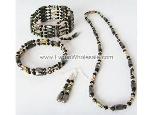 Black Cloisonne Beads Magnetic Wrap Bracelet Necklace All in One Set Jewelry Set